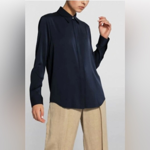 The Row Tops - The Row Women's Navy Blue Silk Button Down Blouse top 14